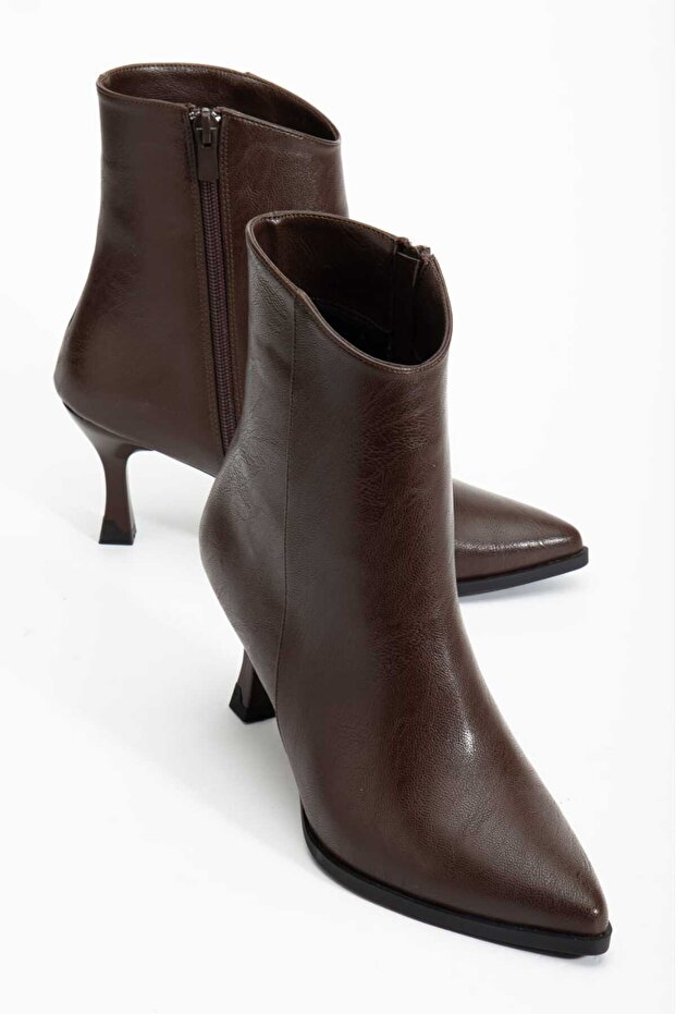 Mira Brown Leather Pointed Toe Women's Heeled Boots