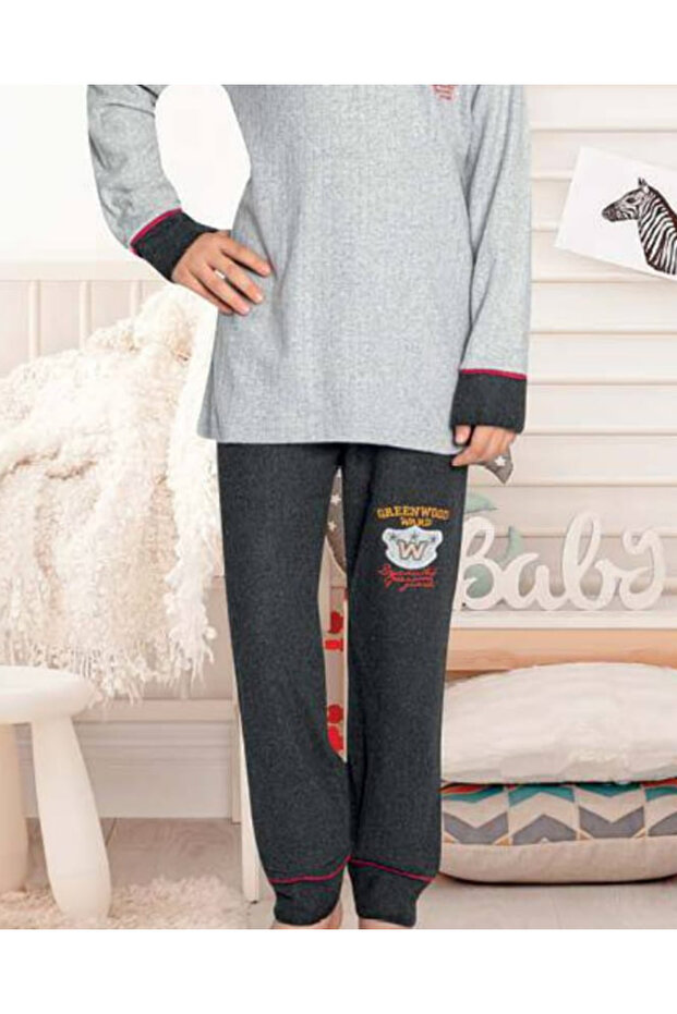 طقم بيجامة للأطفال باللون الرمادي - 3