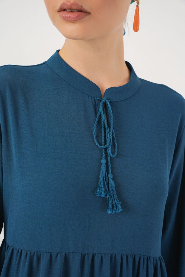 BDART Fiyonk Bağcıklı Yaka Detaylı Maxi Elbise - 5