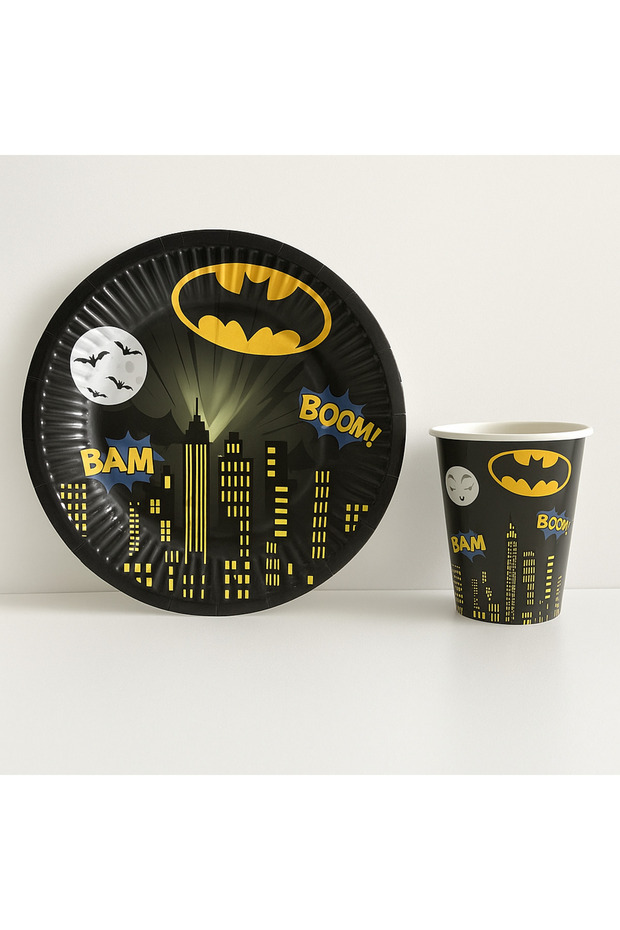 Yarasa Temalı Karton Tabak Bardak Set 8 Tabak 8 Bardak - 1