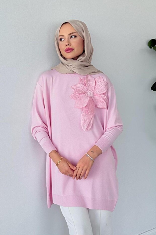 Merserize Çiçekli Tunik Pudra - 1