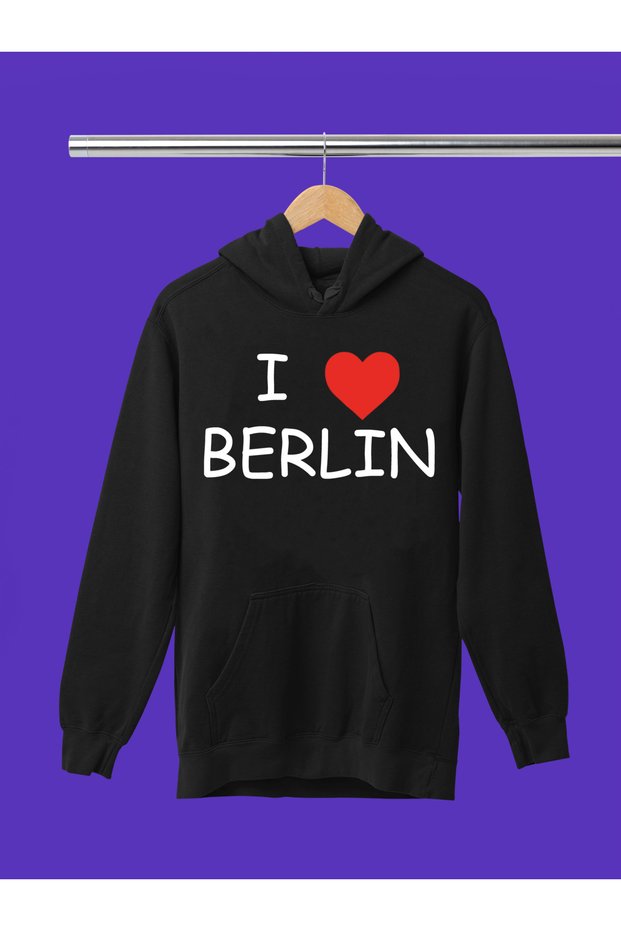 I Love Berlin Printed Cotton Long Sleeve Ribbed 3-Ply Hooded Sweatshirt