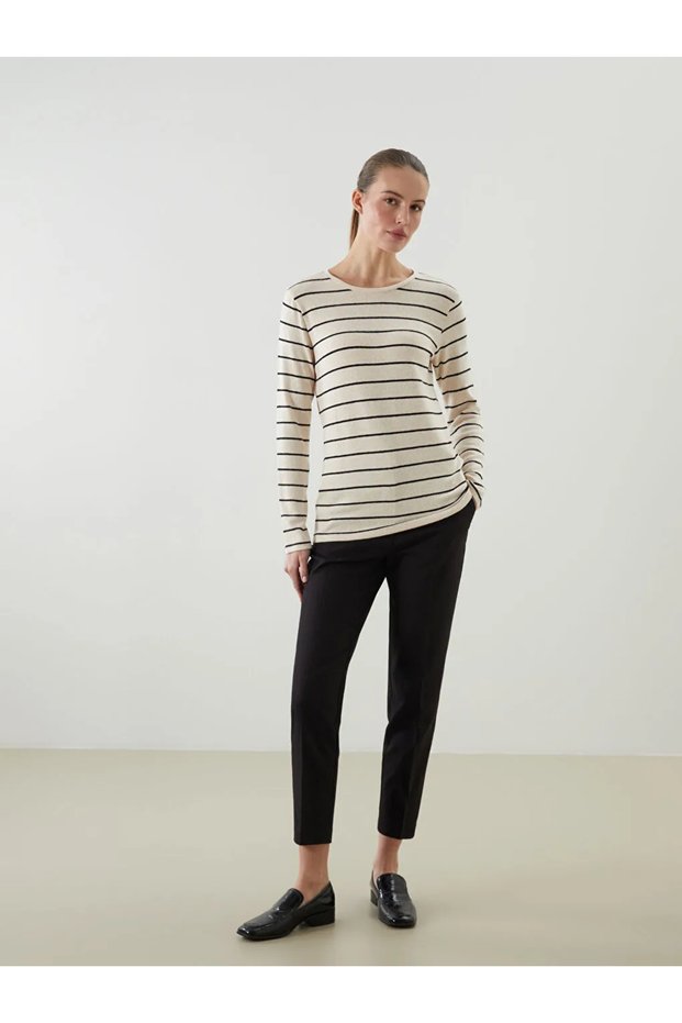 Lcwaikiki Basicecru Crew Neck Striped Women's T-Shirt