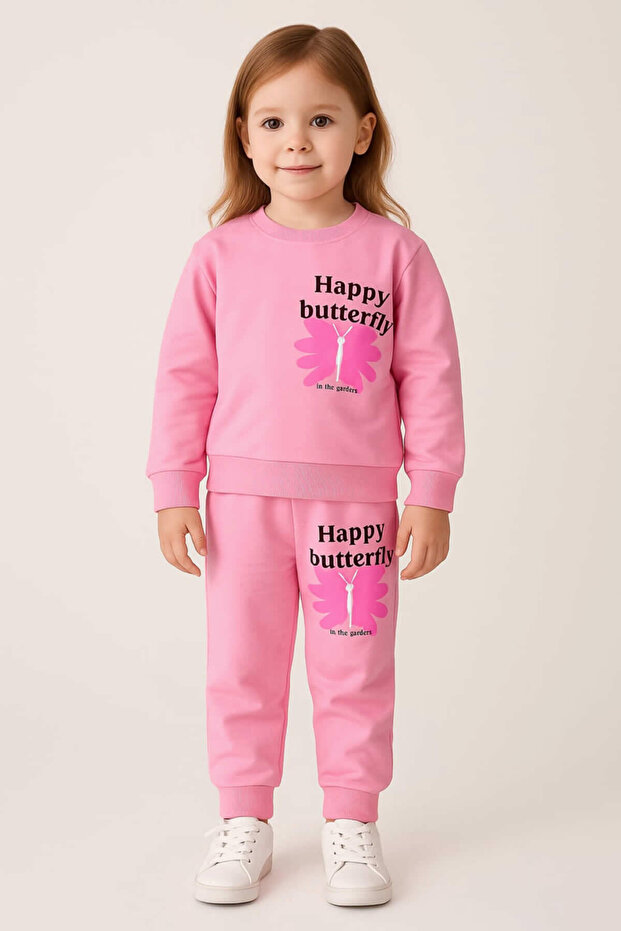 Back Print Butterfly Patterned Girl's Suit