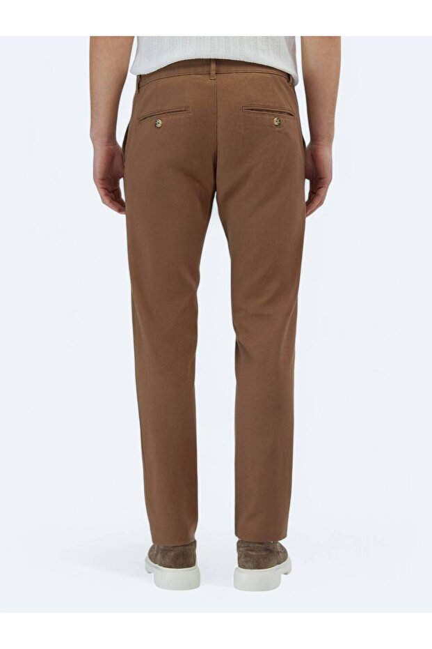 Açık Kahve Düz Dokuma Regular Fit Casual Pamuk Karışımlı Pantolon - 4