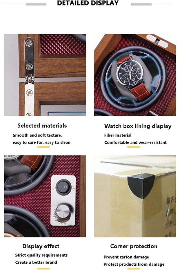 Double Watch Winder Retro Self-Winding Mechanical Watch Box For 2 Mechanical Watches, 5 Rotating Mod - 6