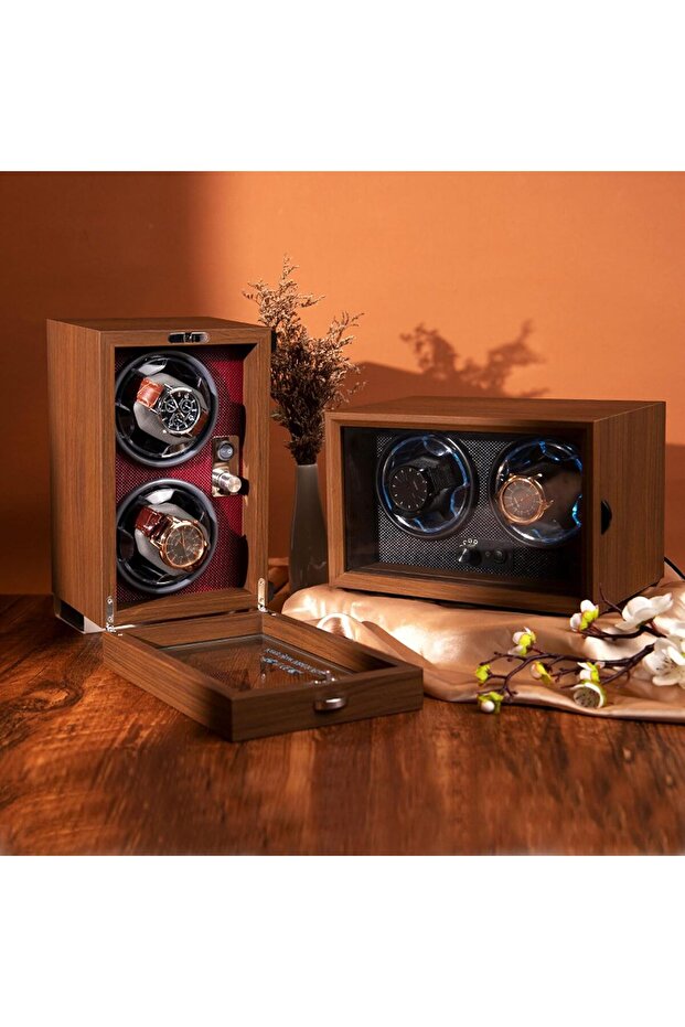 Double Watch Winder Retro Self-Winding Mechanical Watch Box For 2 Mechanical Watches, 5 Rotating Mod - 2