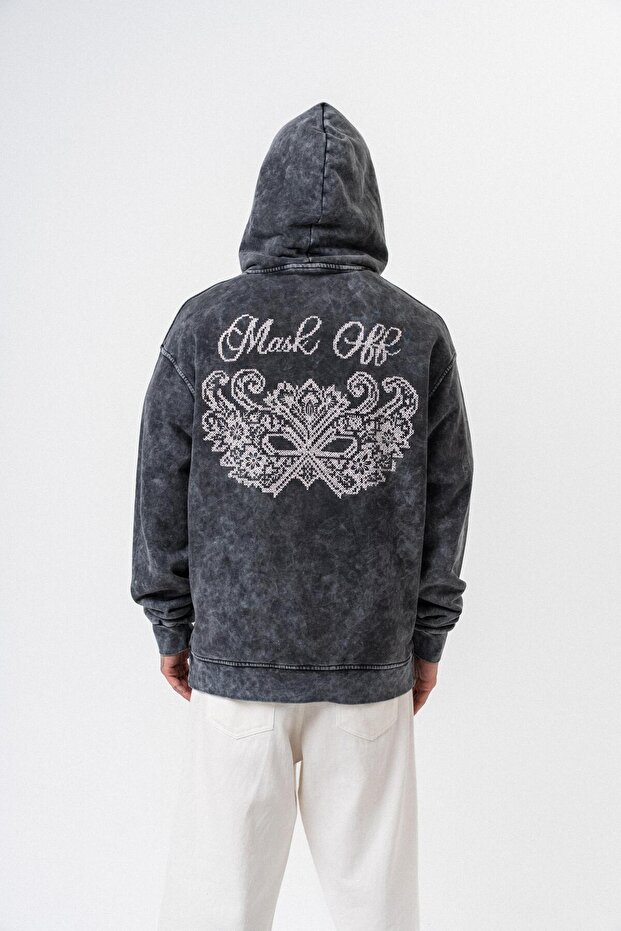 Men's Mask Off Printed Washable Hooded Oversize Hoodie Black