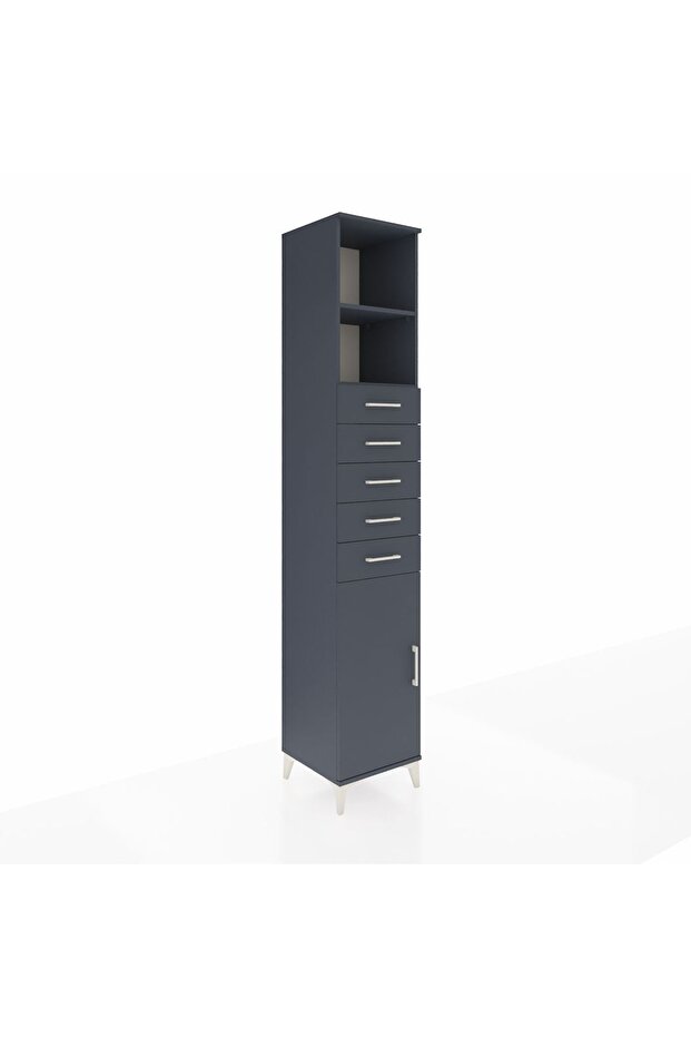 Hyperion Dolap 3 Raflı 5 Çekmeceli Tek Kapaklı 44x44x243 Antrasit-Antrasit - 2