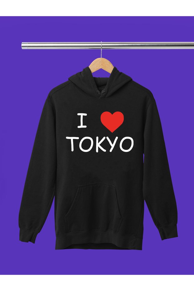 I Love Tokyo Printed Cotton Long Sleeve Ribbed 3-Ply Hooded Sweatshirt