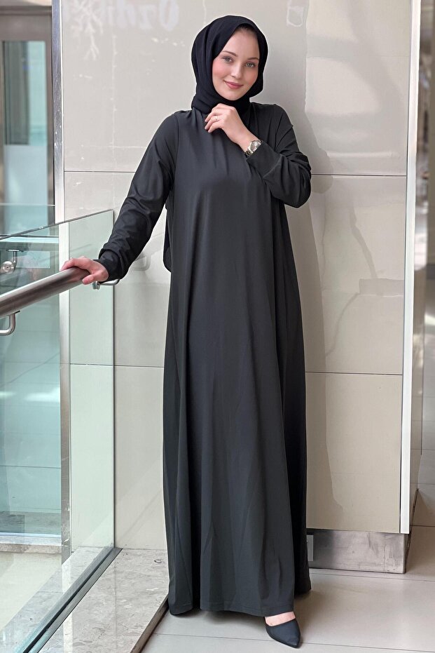 Basic Uzun Kollu Bambu Elbise - 1