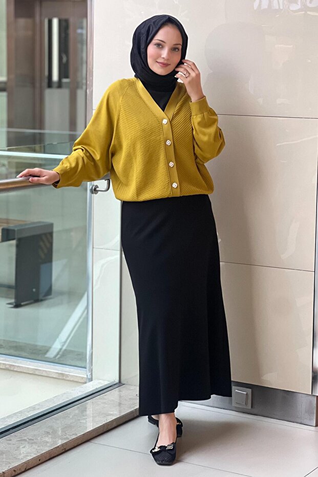 Fitil Desenli Reglan Kol Merserize Hırka - 4