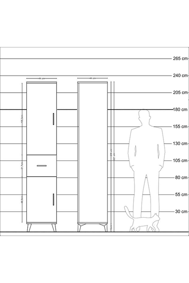 Hyperion Dolap 4 Raflı Tek Çekmeceli 2 Kapaklı 44x44x221 Çam-Aytaşı - 6