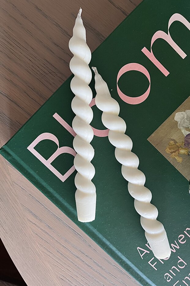 2'li Beyaz Spiral Şamdan - 2