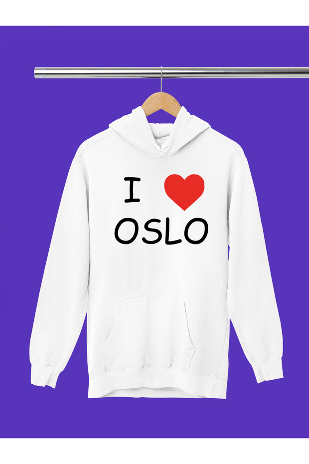 I Love Oslo Printed Cotton Long Sleeve Ribbed 3-Ply Hooded Sweatshirt