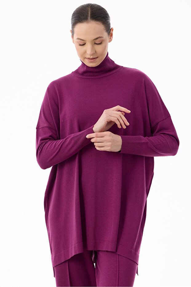 Balıkçı Yaka Oversize Basic Triko Tunik ERGUVAN - 3