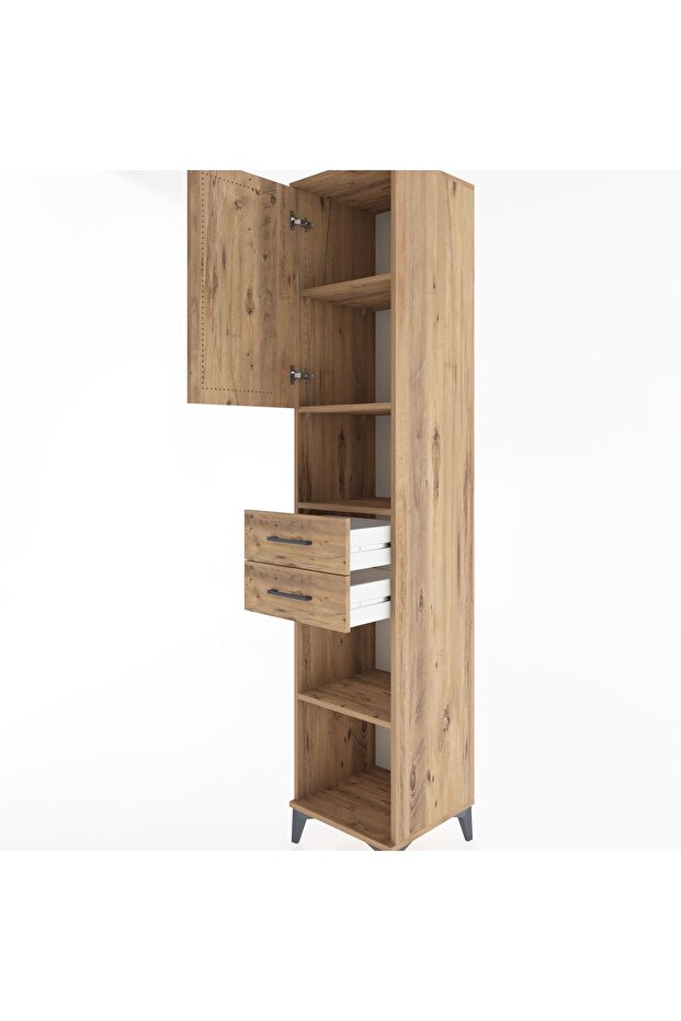 Hyperion Dolap 4 Raflı 2 Çekmeceli Tek Kapaklı 44x44x221 Çam-Çam - 5