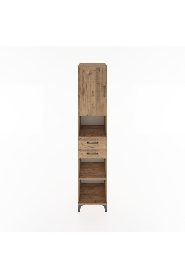 Hyperion Dolap 4 Raflı 2 Çekmeceli Tek Kapaklı 44x44x221 Çam-Çam - 1