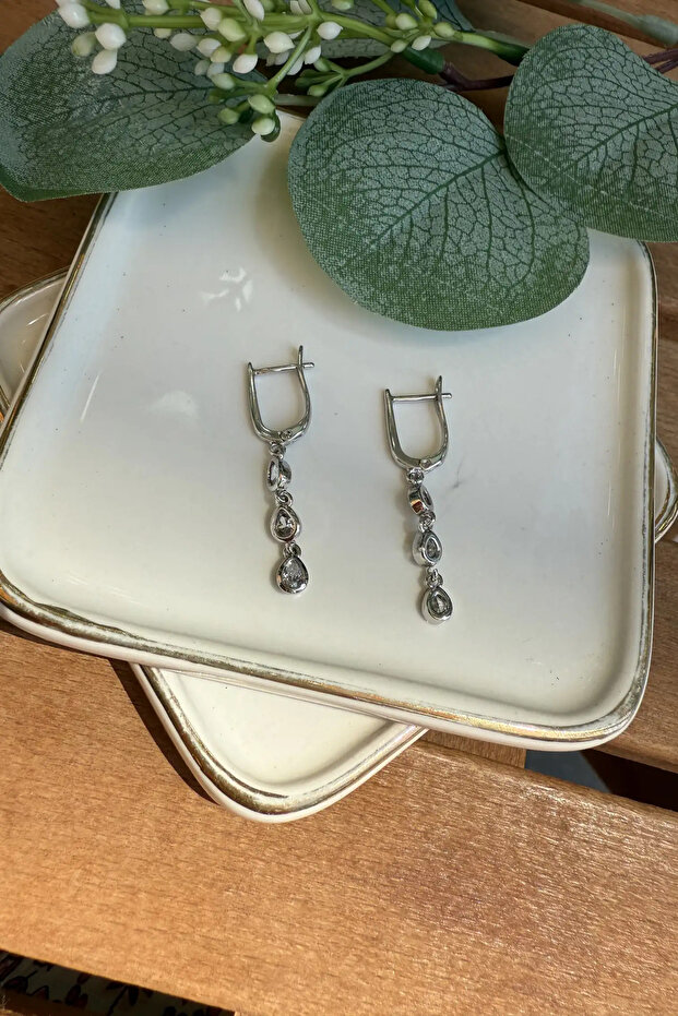 Steel Almond Stone Dangle Earrings