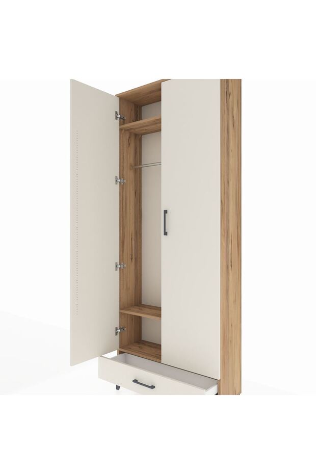Arges Dolap 3 Raflı Tek Çekmeceli Tek Askılı 88x30x221 Çam-Aytaşı - 5