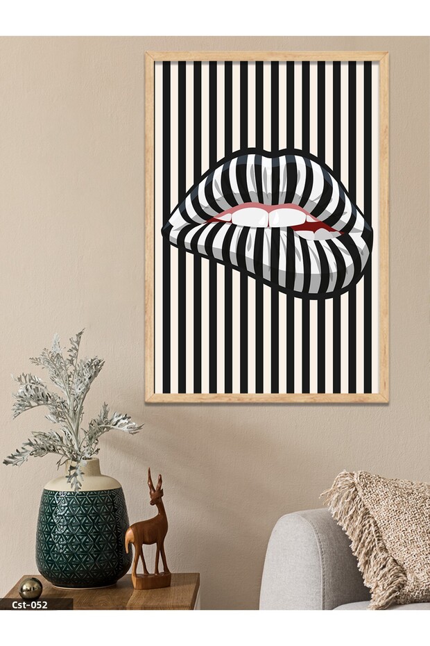 Striped Lip One Piece Wooden Framed Painting