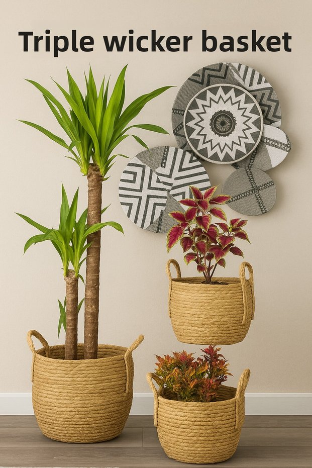 Wicker Basket 3 Size Luxury Organizer, Flower Pot Basket, Decorative Basket, Home Decor
