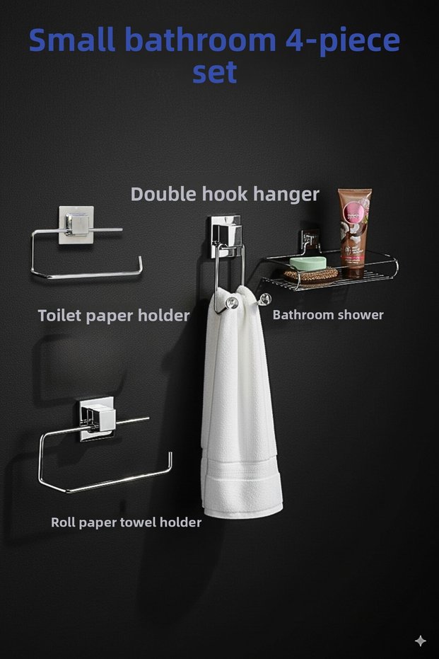 4-Piece Chrome Bathroom Set Dowry Set - Bathroom Shelf-Roll Paper Towel Holder-Toilet Paper Holder-Towel Rack