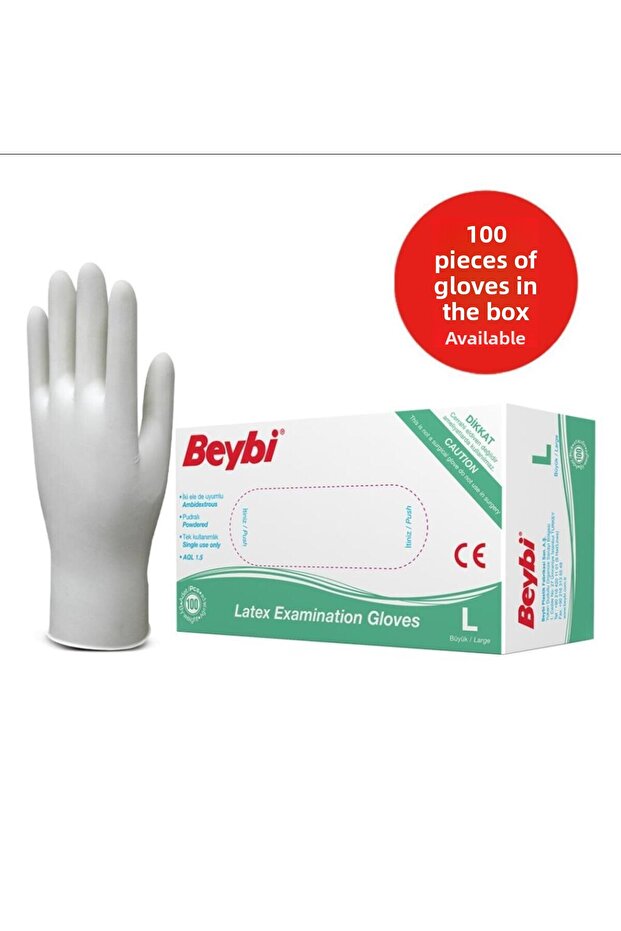 Beybi Latex Powdered White Examination Gloves 100 Pack Large - 2