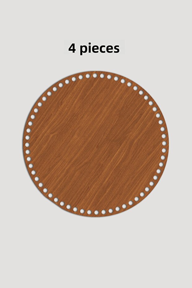 Wooden Round Basket Tray Base 21 cm 4 Pieces Walnut 3mm