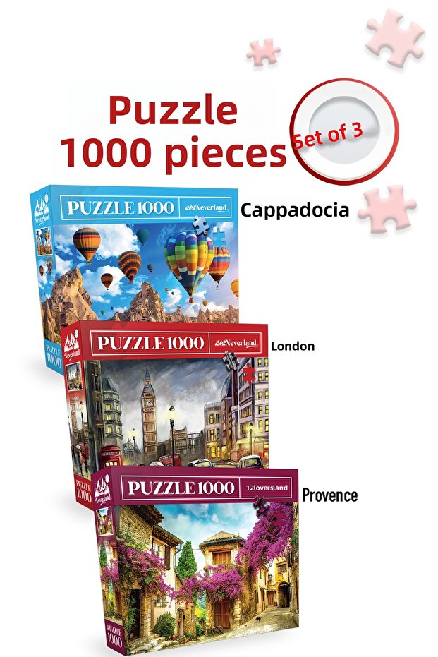 3 Pcs 1000 Piece Puzzle - Cappadocia and London and Provence