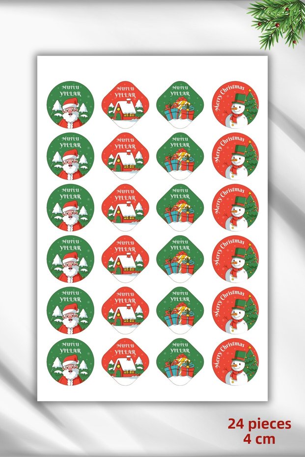 Merry Christmas Sticker Happy New Year Sticker 4cm 24Pcs New Year/Christmas Packaging Decoration Gift