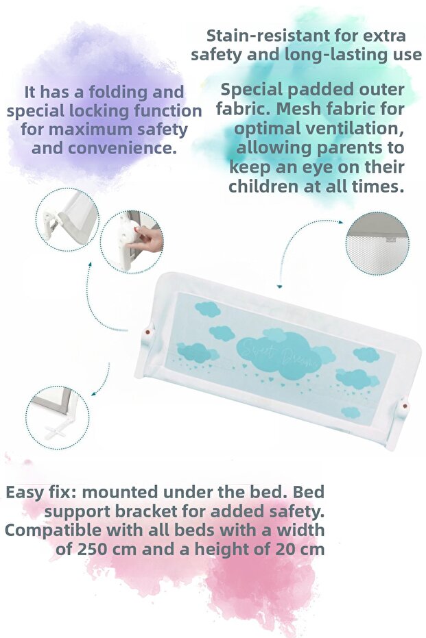 Guimo 110cm Patterned - Foldable Bed Barrier Folding Bed Frame - 4