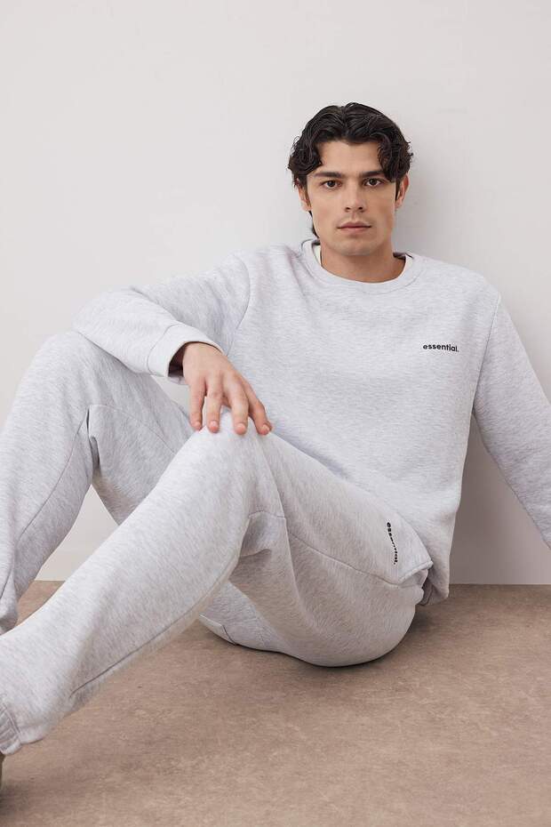 Grimelanj Regular Kesim Yazı Baskılı Sıcak Tutan Sweatshirt Eşofman Takım TMNAW24EM00004 - 3