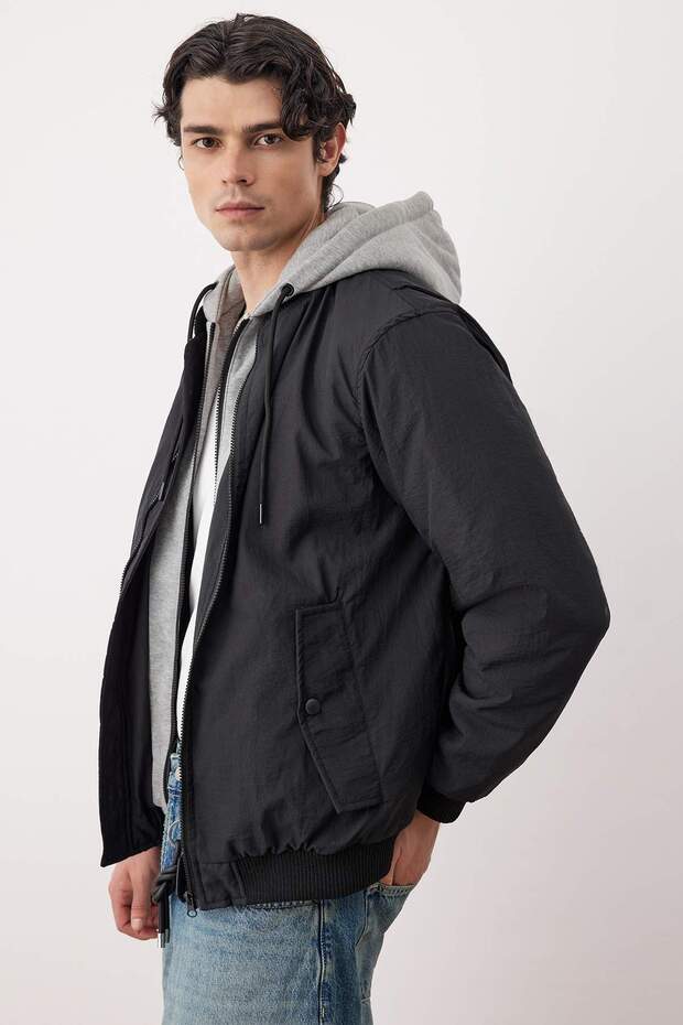 Siyah Regular Fit Örme Kapüşonlu Unisex Kışlık Mont TMNAW26MO00015 - 2