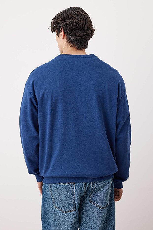 Lacivert-Taş 2'li Paket Oversize/Geniş Kesim İçi Polar/Sıcak Tutan Sweatshirt TMNAW24SW00001 - 6
