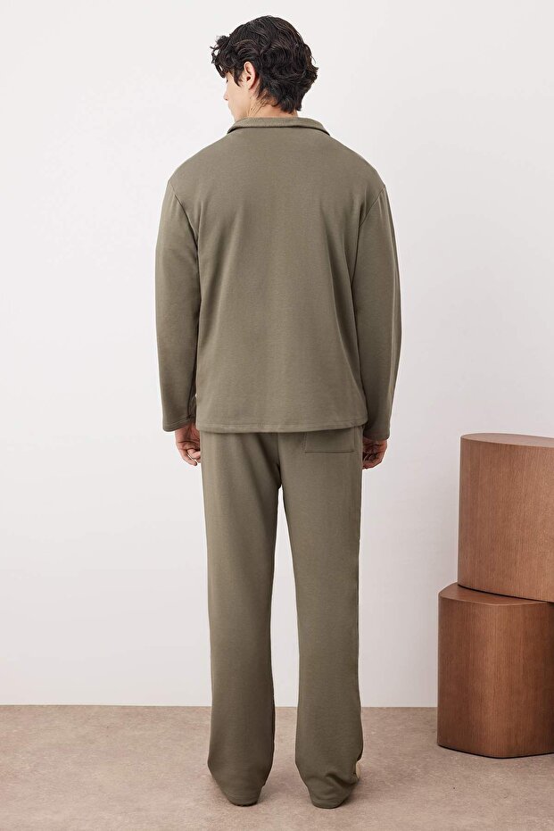 Haki Üst Oversize Alt Straight Polo Yaka Kalın Eşofman Takımı TMNAW26EM00000 - 5