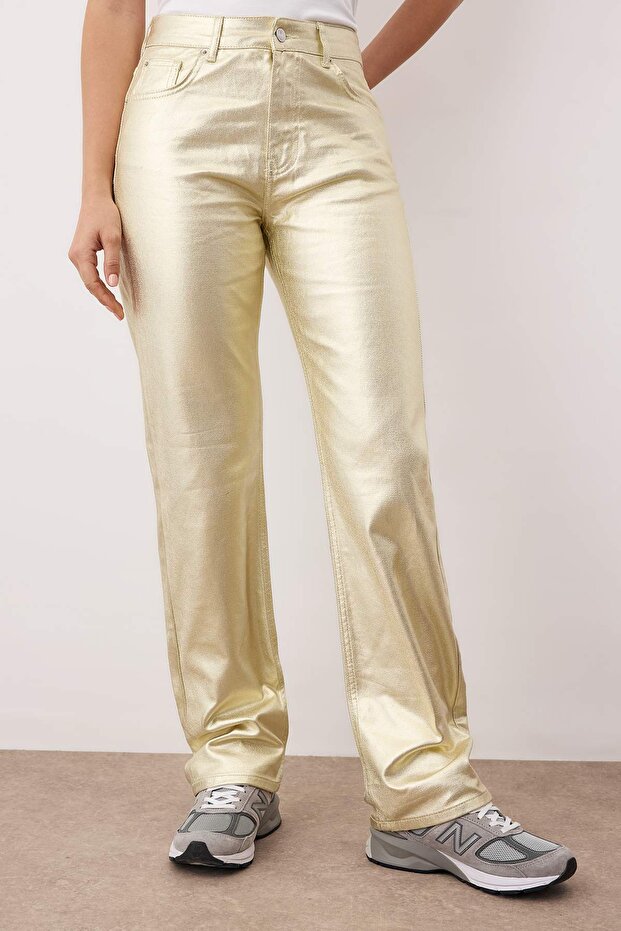 Altın Kaplama Yüksek Bel Straight Jeans TWOAW26JE00155 - 3