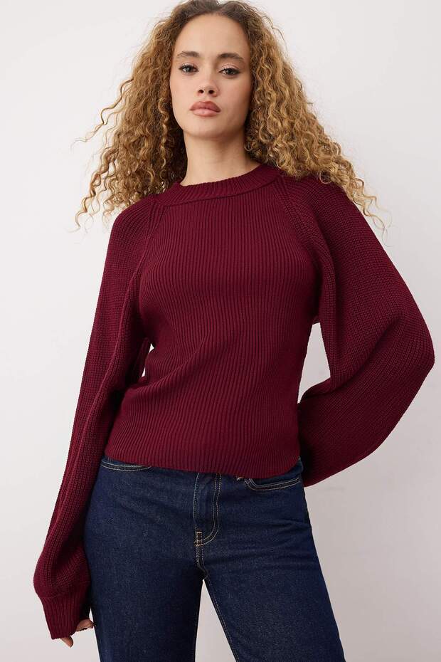 Trendyolmilla  Mürdüm Sırt Cut Out/Pencere Detaylı Triko Kazak TWOAW26KZ00021 - Görsel 2