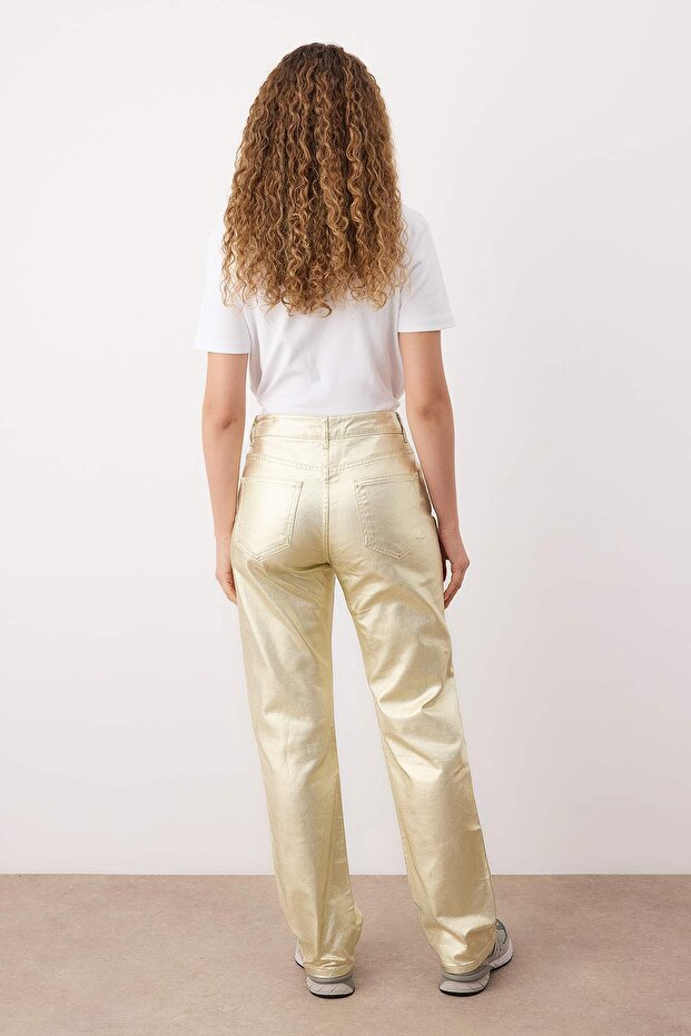Altın Kaplama Yüksek Bel Straight Jeans TWOAW26JE00155 - 4