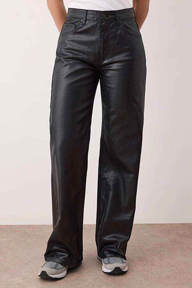 Siyah Kaplama Yüksek Bel Wide Leg Jeans TWOAW26JE00156 - 3