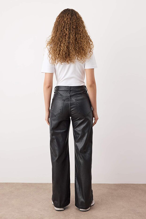 Siyah Kaplama Yüksek Bel Wide Leg Jeans TWOAW26JE00156 - 4