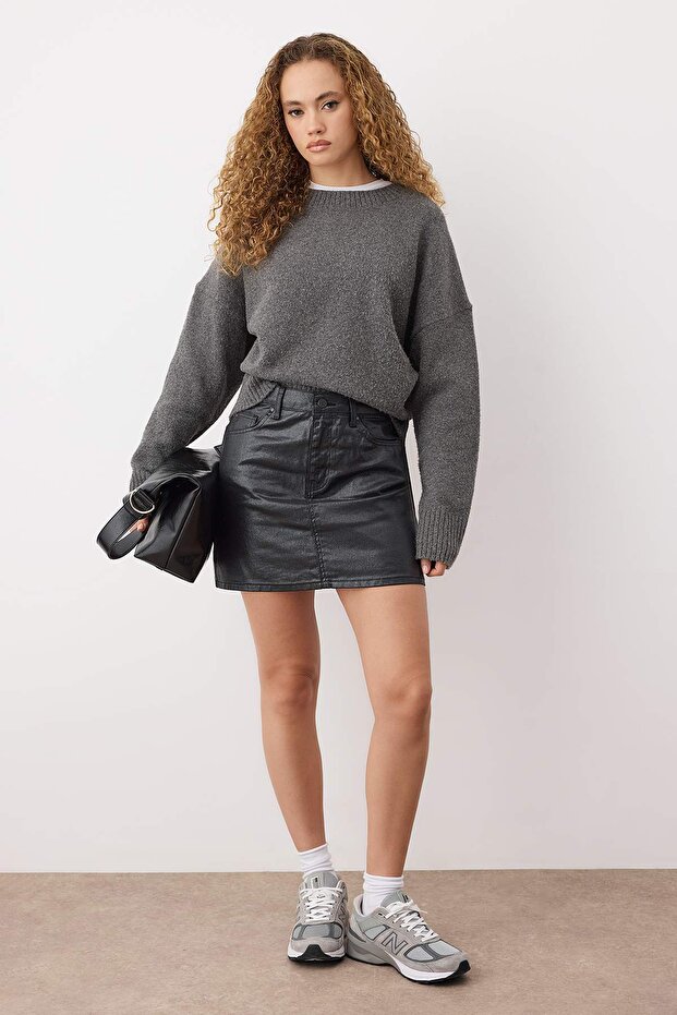 Siyah Kaplama Mini Denim Etek TWOAW26ET00077 - 1