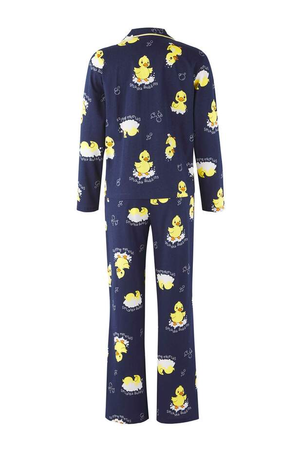 Teen Lacivert %100 Pamuklu Ördek Desenli Biyeli Örme Pijama Takımı THMAW26PT00117 - 6