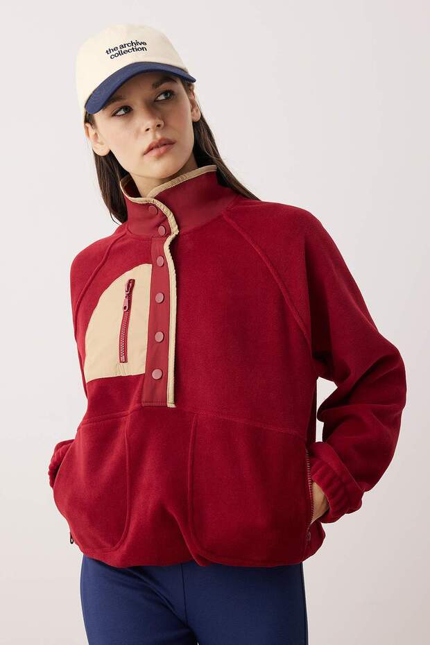 Bordo Polar Oversize Spor Örme Sweatshirt THMAW26SW00002 - 4