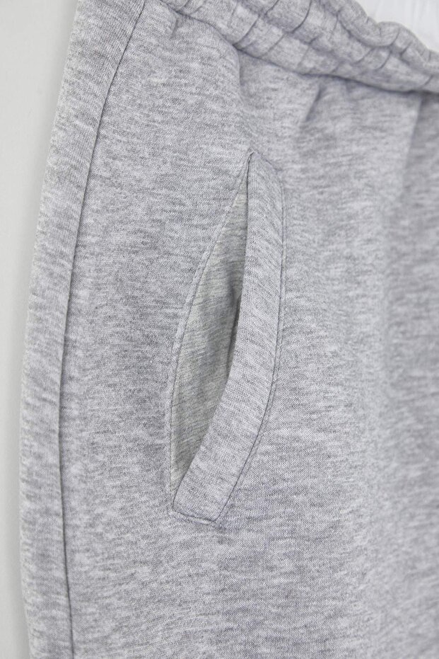 Gri Melanj Beli Poplin Detaylı Örme Mini Büyük Beden Etek TBBAW26AZ00022 - 7