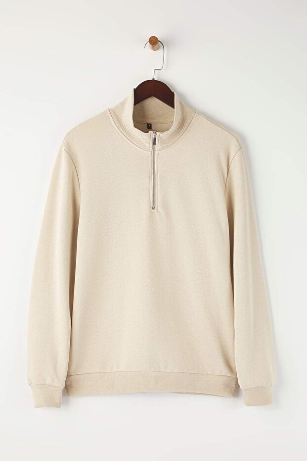 Kamienna Regular/Normalny krój Stojący kołnierz Gruba bluza z polarową podszewką TMNAW26SW00021 - 5