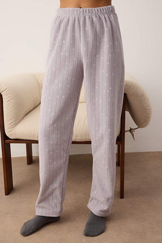 Gri Galaksi Desenli Kışlık Polar Örme Pijama Takımı THMAW26PT00190 - 3