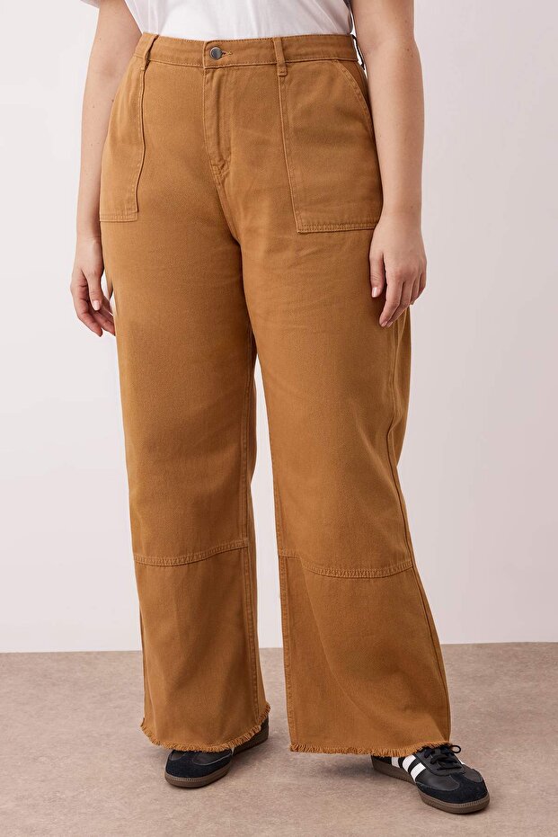 Hardal Yüksek Bel Geniş Paça Büyük Beden Wide Leg Jeans TBBAW25CJ00001 - 3