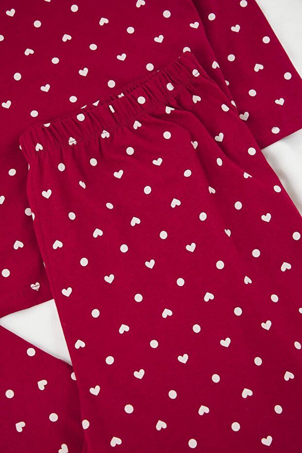 Bordo Kalp ve Puantiye Desenli Örme Pijama Takımı TBBAW25AI00065 - 4