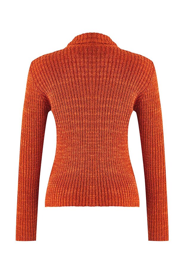Wardrobe Essentials Turuncu Fermuarlı Dik Yaka Yumuşak Dokulu Pamuklu Triko Hırka TWOAW26HI00088 - 6